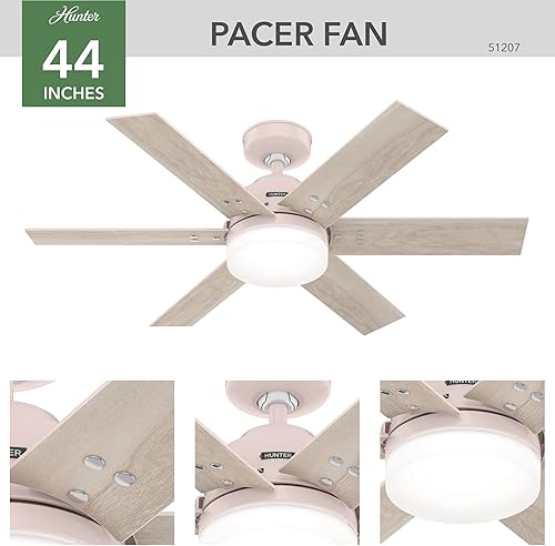 Miniatura 3 de Hunter Fan Company 51207 Pacer - Ventilador de techo, 44, rosa rubor rosado (Blush Pink),Blanco (Fresh White),Azul índigo