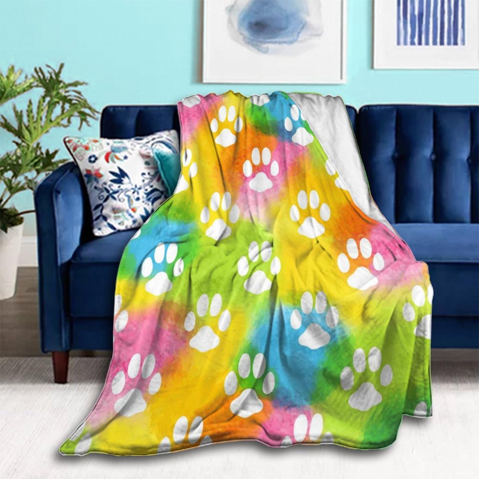 Amazon.com: Lightweight Flannel Blanket Warmer Fall Throw Blanket  Compatible with Colorful Watercolor Animal Paw Print Footprint, Cute Fleece  Blanket for Couch Bed Sofa Chair, Queen King Size Blankets, 60x50 : Home u0026