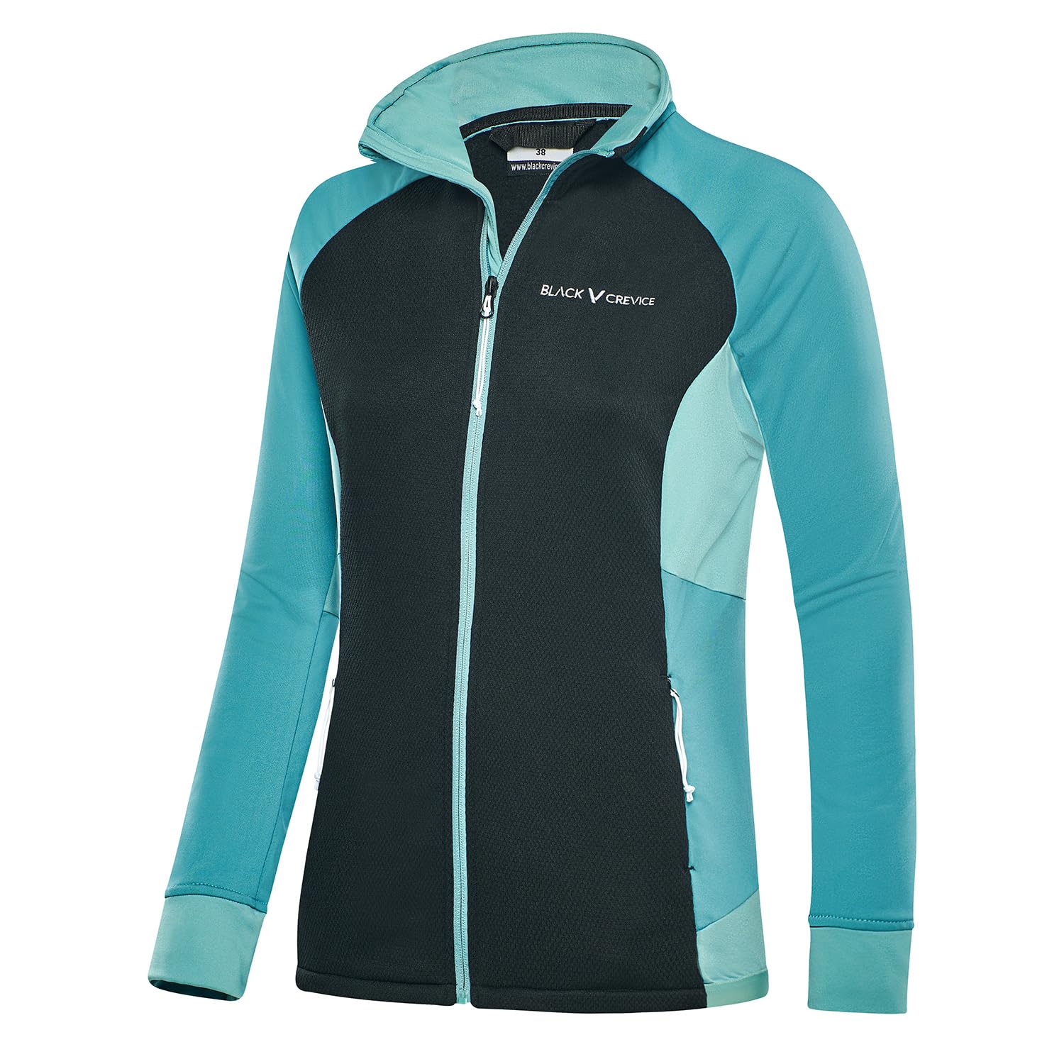Black Crevice - Midlayer Jacke Damen I Fleecejacke mit Stehkragen I Materialmix I Funktionsjacke - atmungsaktiv, elastisch & leicht I Wandern, Trekking, Outdoor, Sport & Freizeit