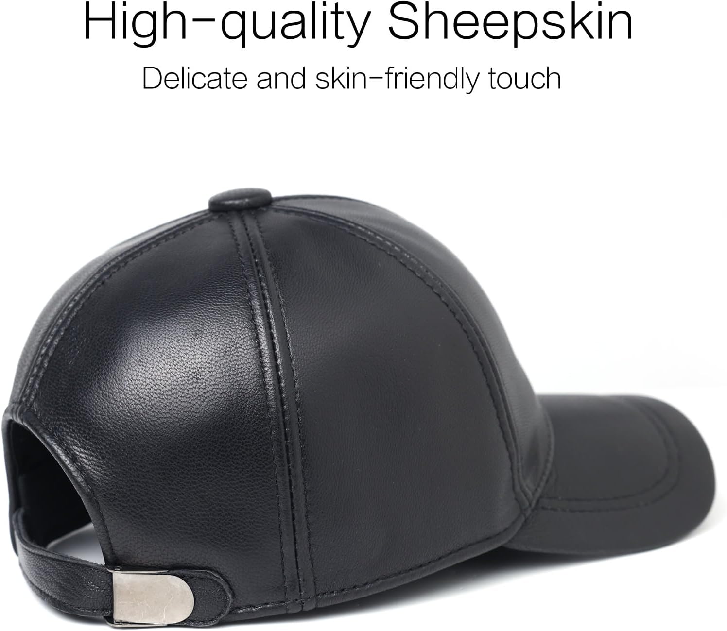 Genuine Goatskin Leather Baseball Cap – Adjustable Real Leather Hat for Men, Classic Outdoor Sports Style for Fall Winter - Image 4