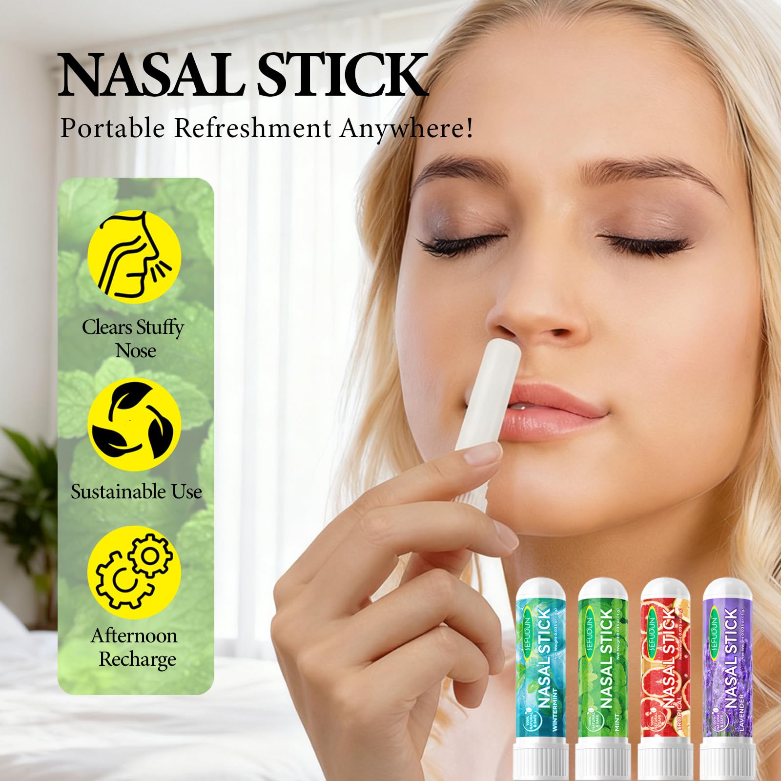 Nasal Stick 8 Pack, Inalatore Nasale, Rapido Sollievo dal Naso Chiuso, Bastoncini Profumati agli oli Essenziali, Migliora la Respirazione e la Concentrazione