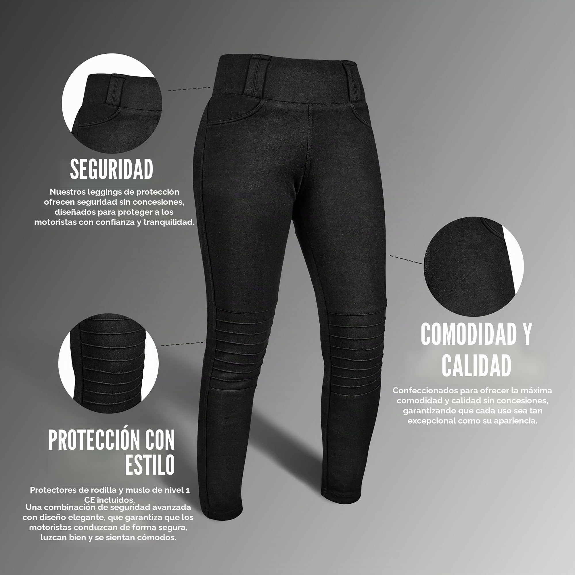 GREAT BIKERS GEAR - Pantalones súper leggings para motocicleta, con forro de Kevlar, para mujer, con armadura CE extraíble, pierna corta)