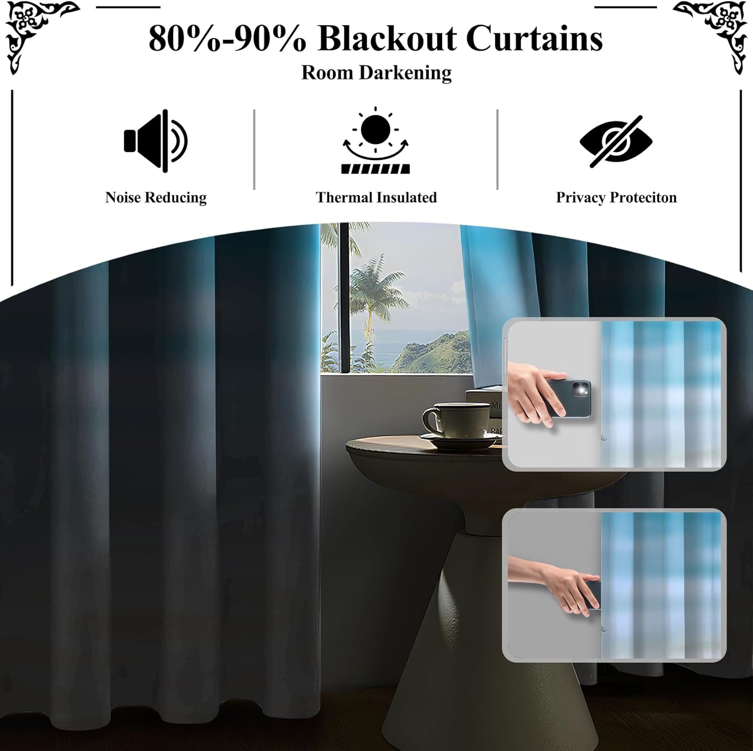 CSFOTO Summer Seaside Palm Tree Blackout Curtains Blue Sky and White Clouds Tropical Beach Sunshine Seascape Ocean Decor for Bedroom Living Room Grommet Window Drapes 2 Panel Set, 29x55 Inches