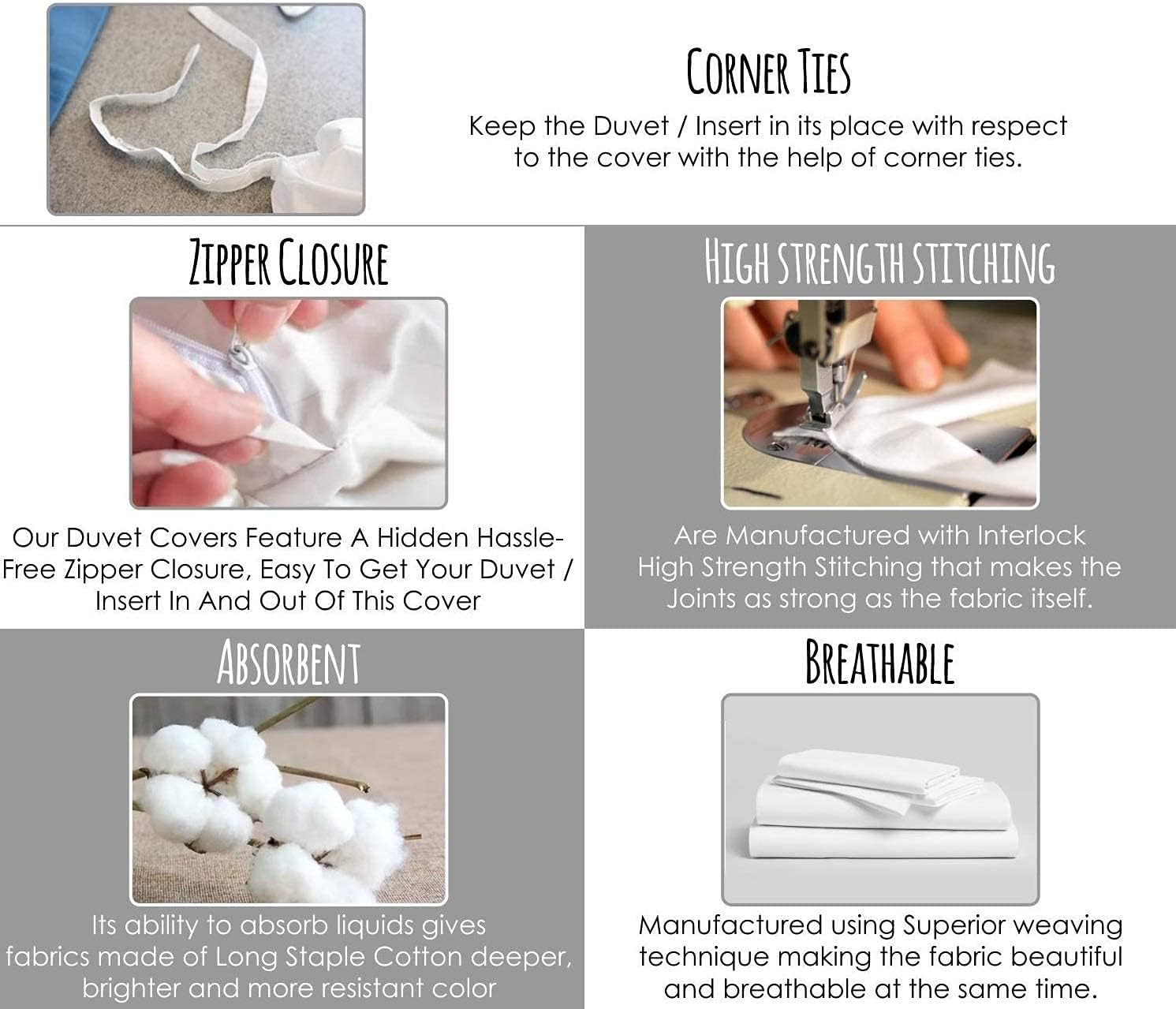 800 Thread Count 1 Piece Duvet Cover Super King 108x98, Egyptian Cotton Duvet Cover 1 pc with Zipper Closer & Corner Ties (Ivory Solid)