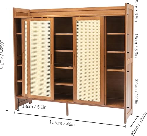 Miniatura 3 de Gabinete de zapatos de ratán con puertas, armario independiente de almacenamiento de zapatos con 5 niveles y estantes de almacenamiento para
