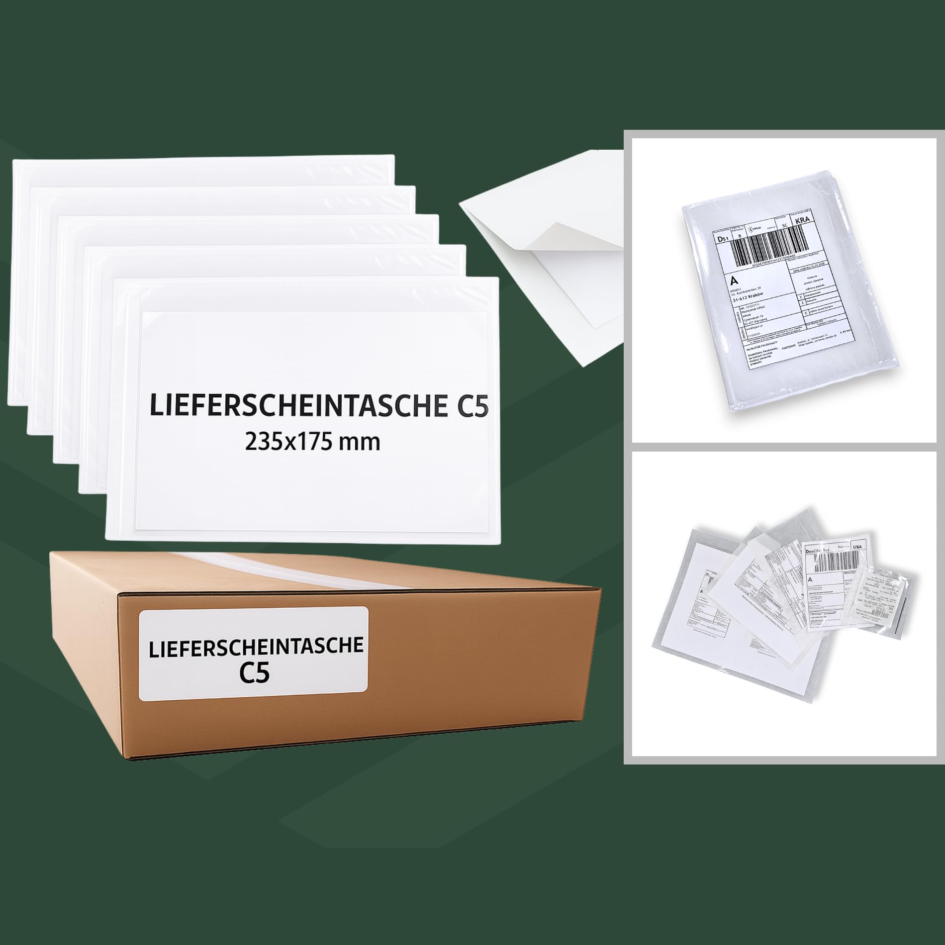 Lieferscheintaschen Selbstklebend DIN C5 - Transparente Selbstklebende Versandtaschen für Lieferscheine 235x175 mm - Begleitpapiertaschen 1000 Stück - Lieferscheintasche Versendungstüten