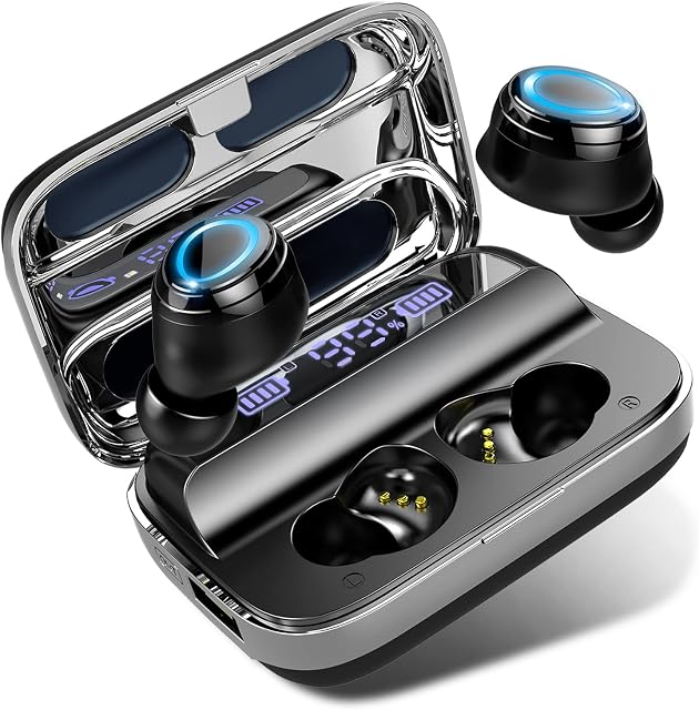 Donerton Wireless Ear Buds, 140H Playtime Wireless Headphones Chipset 5.3 with Charging Case, In Ear Headphones HiFi Stereo CVC8.0 Noise Canceling with Built-in Mic, LCD Display, USB-C