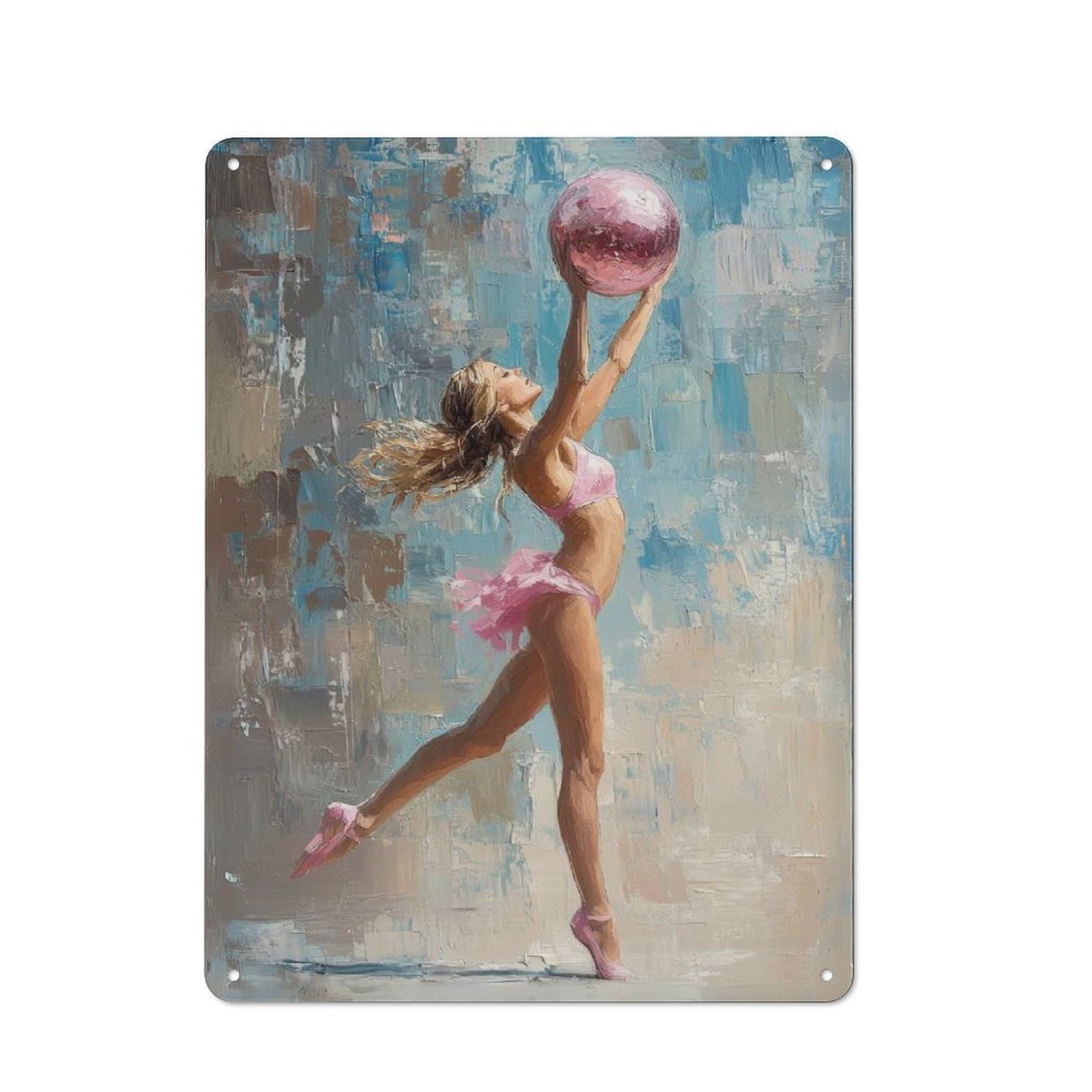 Junmoney Ballerina With Pink Ball Painting Gymnast In Motion With Pink Ball Decorative Metal Plaque For Bar Wall, Pub Room And Party Space, Gift For Friends, Dad Or Home Bar Owners, 40X30cm