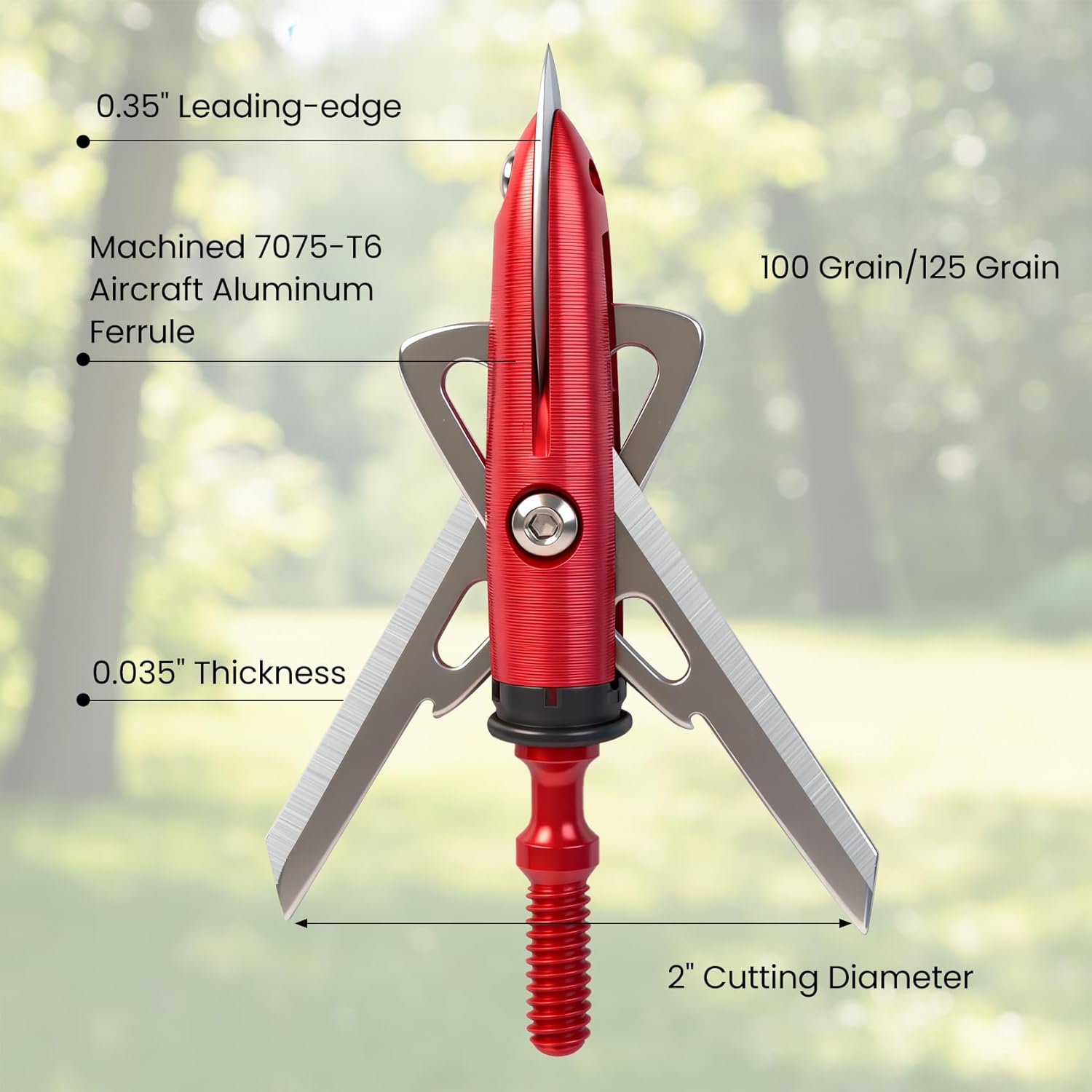 6 Pack Hunting Broadhead | 100 Grain 420 Stainless Steel | 3 Blades Mechanical Hunting Arrow Tips Archery Arrowhead for Crossbow and Compound Bow