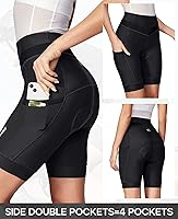 Vista 4 de Ewedoos Pantalones cortos de ciclismo acolchados para mujer con 4 bolsillos, acolchado 4D, pantalones cortos de ciclismo para paseos de 3H +, Negro