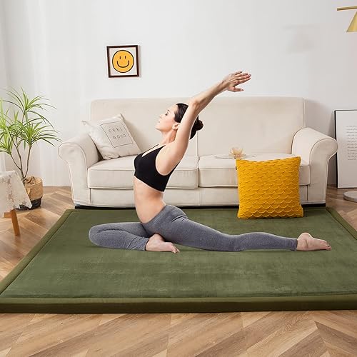 Miniatura 3 de MAXYOYO - Tapete de área grueso de terciopelo coral, tapete tatami japonés, alfombra para sala de estar con parte trasera antideslizante, lisa, para