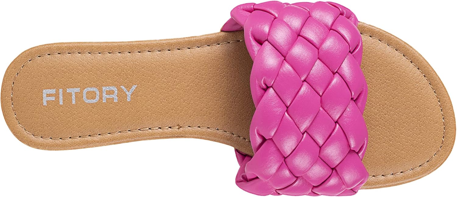 FITORY Womens Flat Sandals Fashion Round Open Toe Slip On Slides with Braided Strap Slippers for Summer Size 6-11 - Image 4