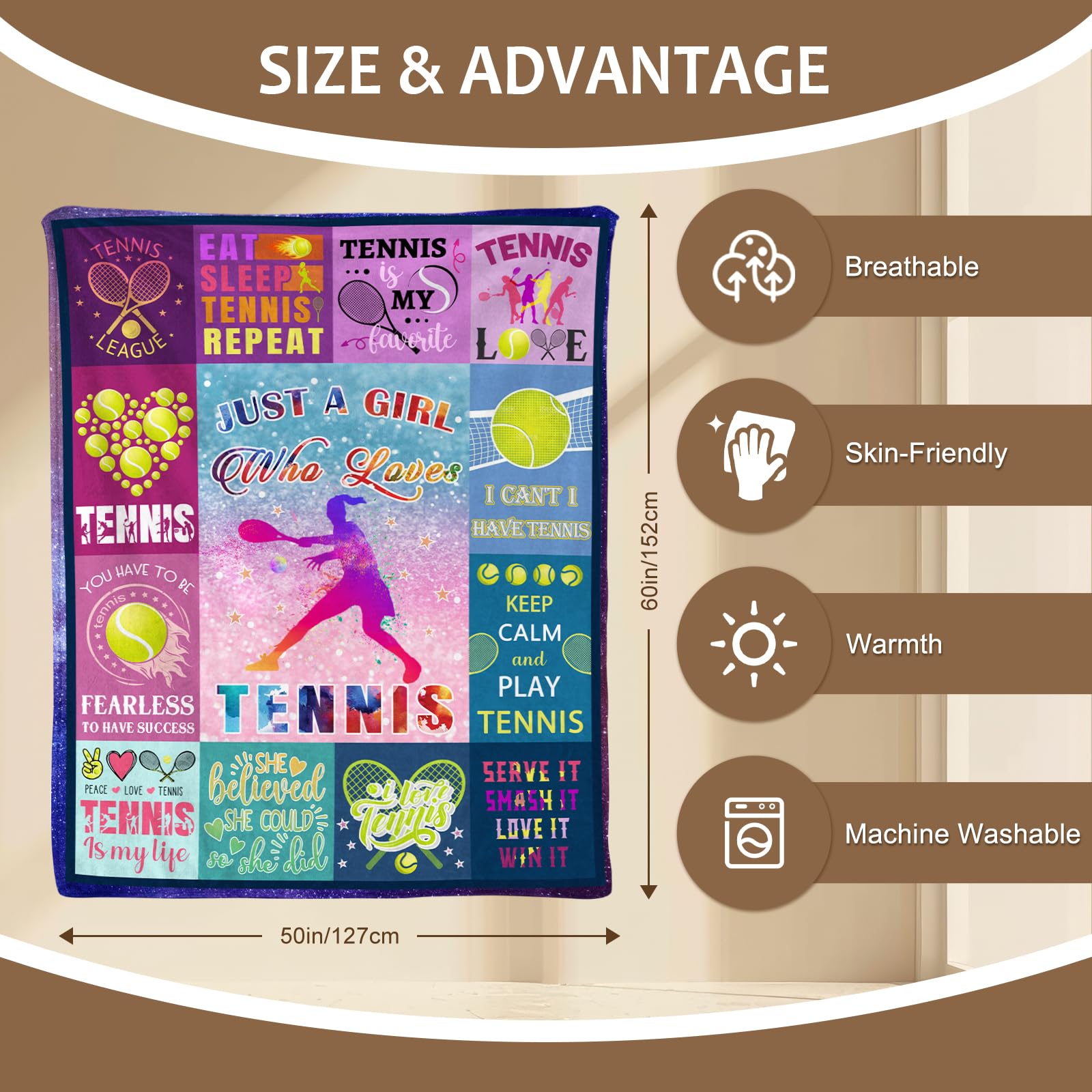 Yasrlvun Tennis Gifts for Men Women 152x127CM Tennis Throw Blanket Christmas Funny Gifts for Son Daughter - Image 3