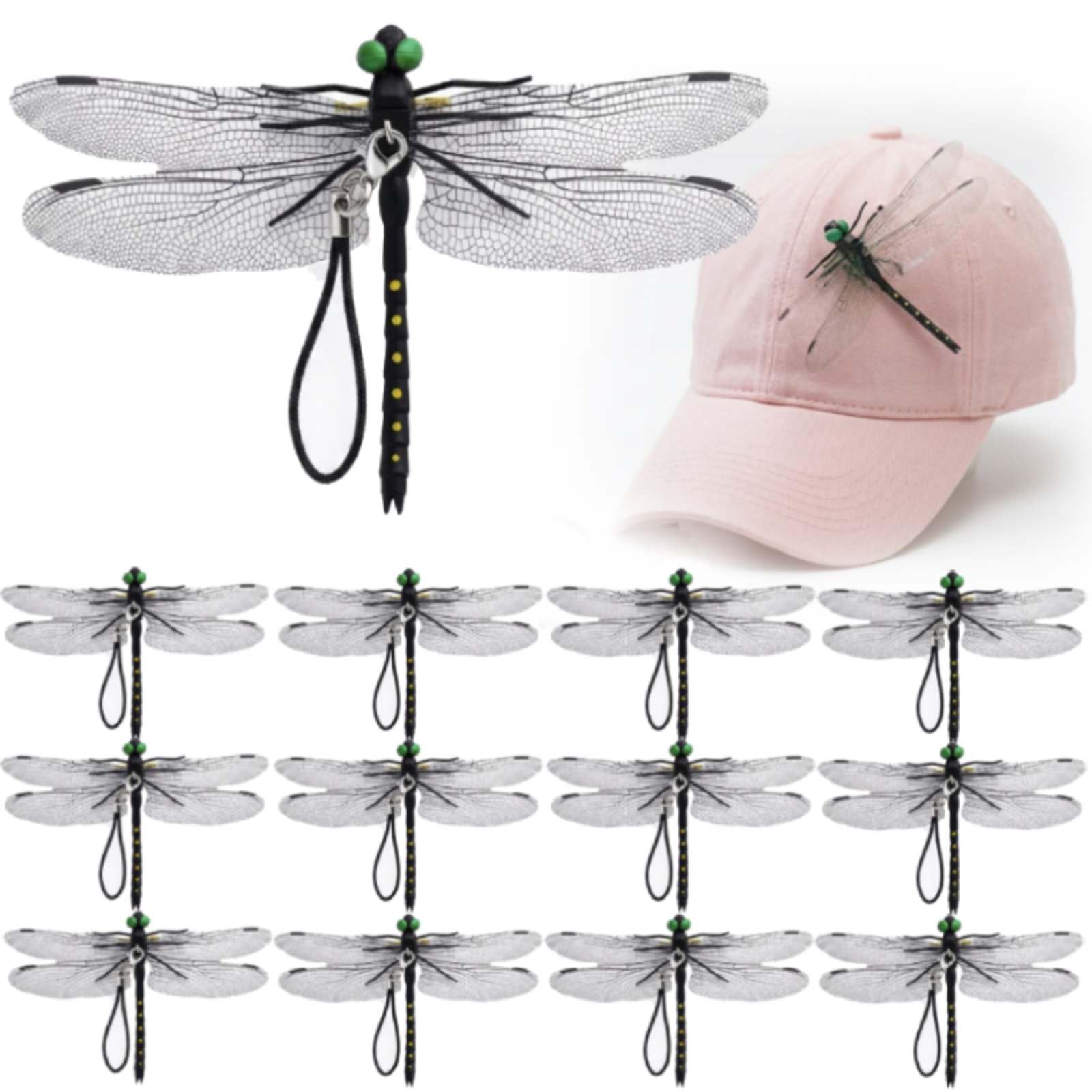 12 Pack Dragonfly Clip Bug Repellent, 3D Fake Dragon Flies with Clip to Keep Bug Away, Dragon Fly Clips for Bugs Repellent Decor, Decoy Clips for Garden Yard Patio Decorative Outdoor