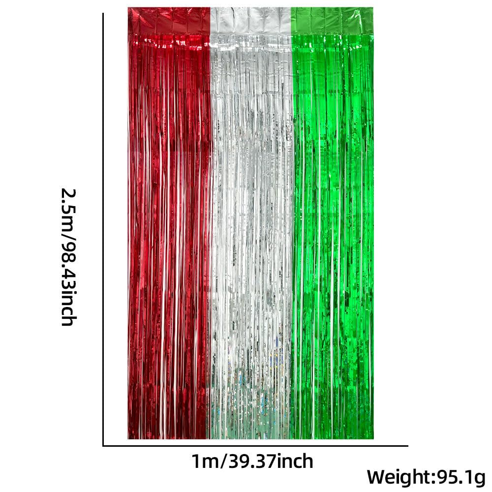 THAYLA 200/250/300 cm Goutte 6 pièces Rouge Argent Vert Paillettes Rideau de Pluie Frange Rideau guirlandes Toile de Fond Frange en Feuille métallique pour décor de fête Scintillant