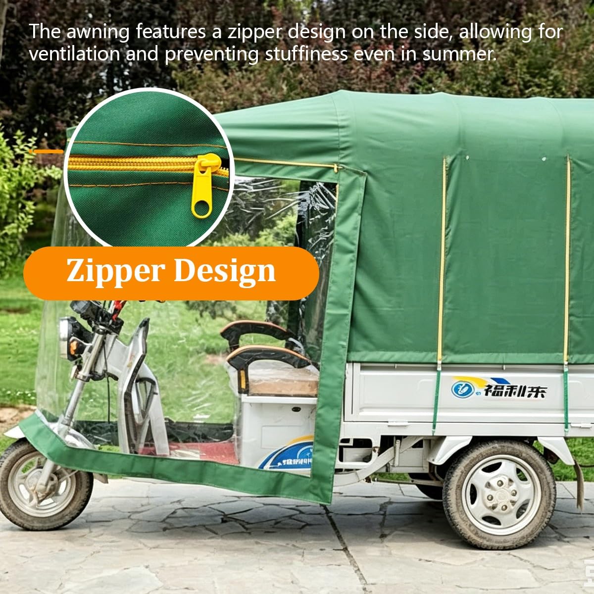 E-Lasten Dreirad Verdeck, Vollständig Ummantelte Rahmenabdeckung mit Reißverschluss, Leichter Einstieg, Plane für 3-Rad Motor Cargo Trike – Passend(Blue,150x100cm/59x39.4in)