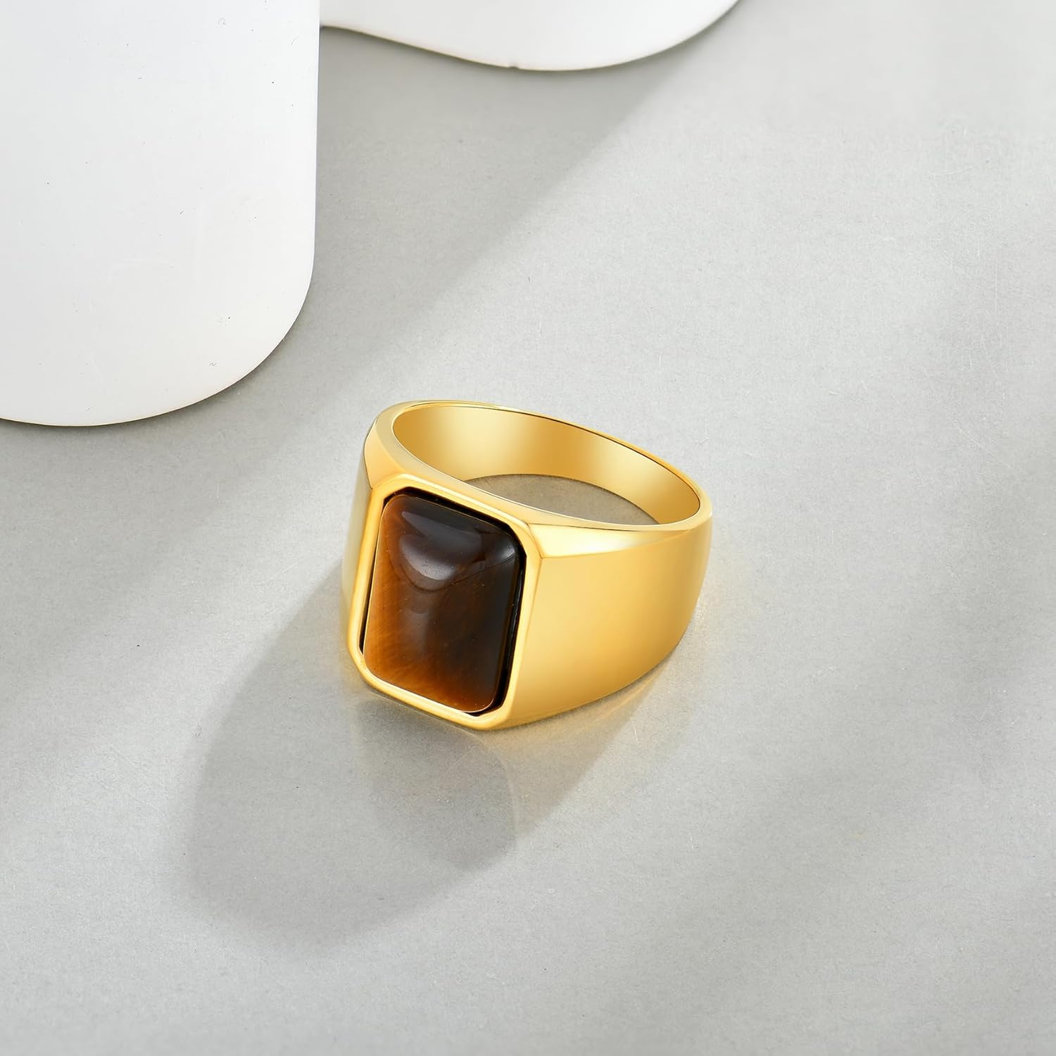 Men's Tiger Eye Square Signet Ring Stainless Steel Thumb Rings with Natural Stone for Men Jewelry Gift for Him, Size 7-12 - Image 3