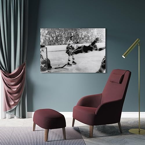 Miniatura 4 de SEQ Bobby Orr - Póster de The Flying Goal Art Hockey Greats, decoración de pared, lienzo impreso para sala de estar, dormitorio, 24 x 36 pulgadas