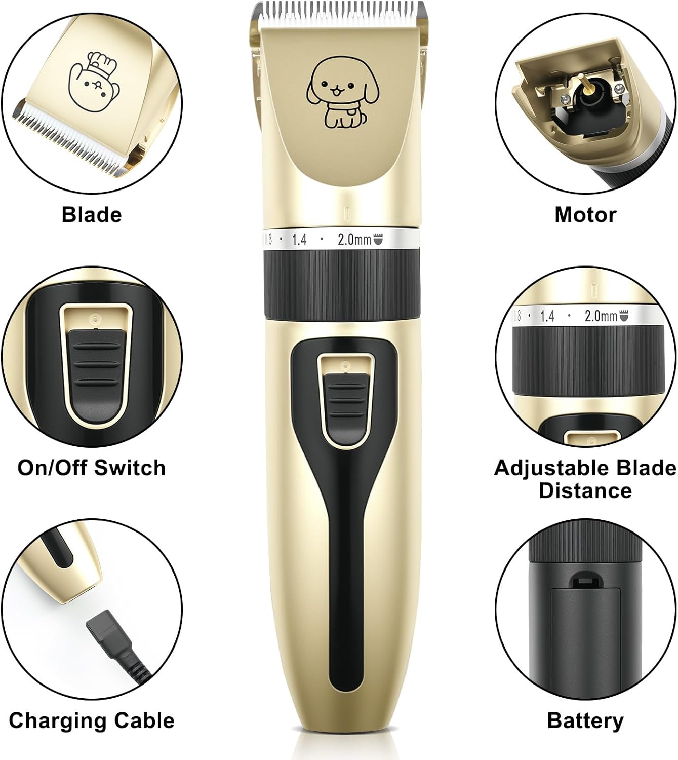 Dog Grooming Kit, Cordless Dog Clippers, Electric Shaving, Low Noise Rechargeable Dogs Hair Trimmer, with a Shaving Head for Feet, Suitable for Cats and Dogs, 2000MA - Image 2