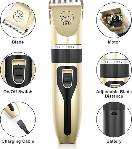 Miniatura 2 de Kit de aseo para perros, cortaúñas inalámbricas, afeitado eléctrico, recortador de pelo de perros recargable de bajo ruido, con cabezal de afeitado