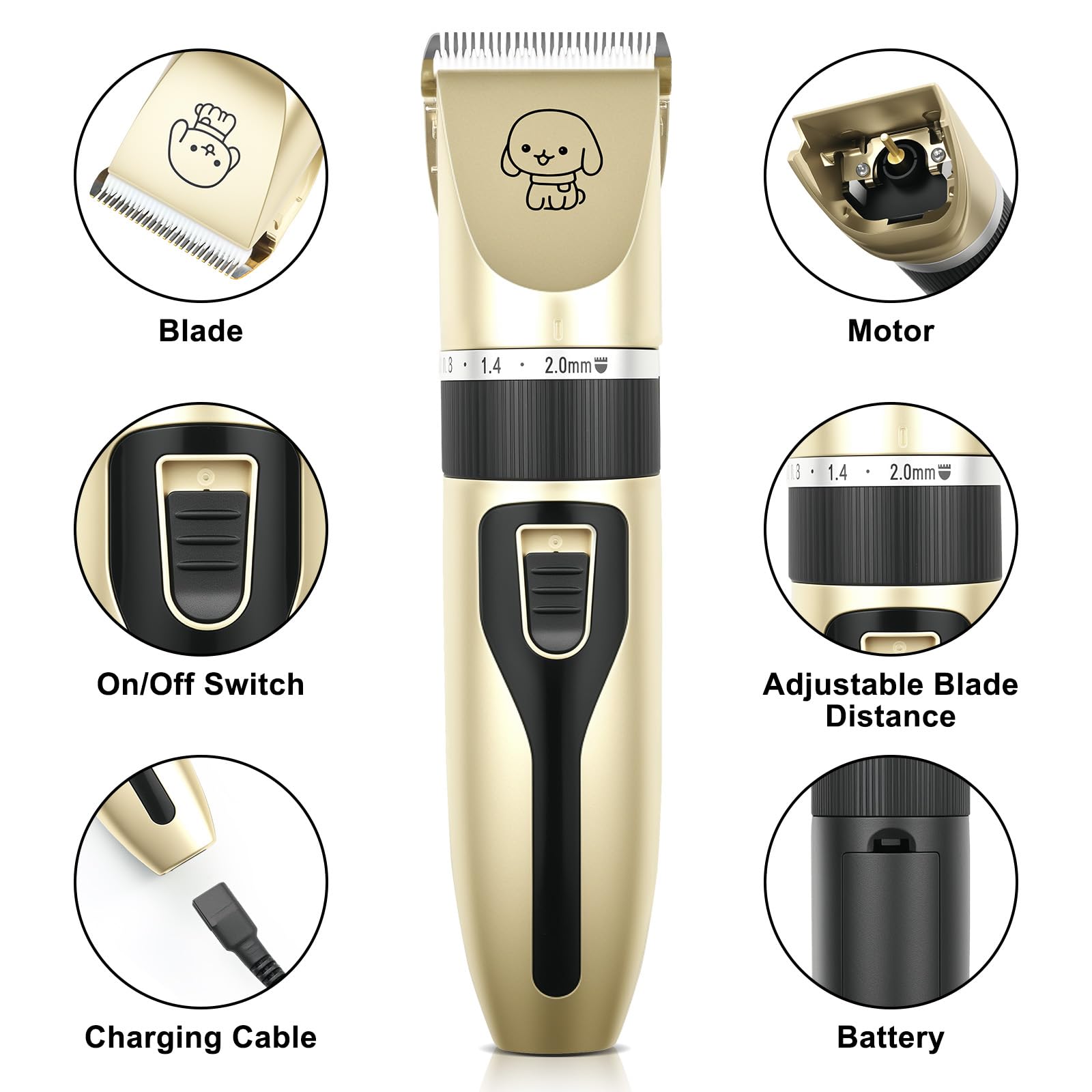 FrutPunch Kit de aseo para perros, cortapelos inalámbrico para perros, afeitado eléctrico, recortador de pelo para perros recargable de bajo ruido, con cabezal de afeitado para patas, adecuado para ga
