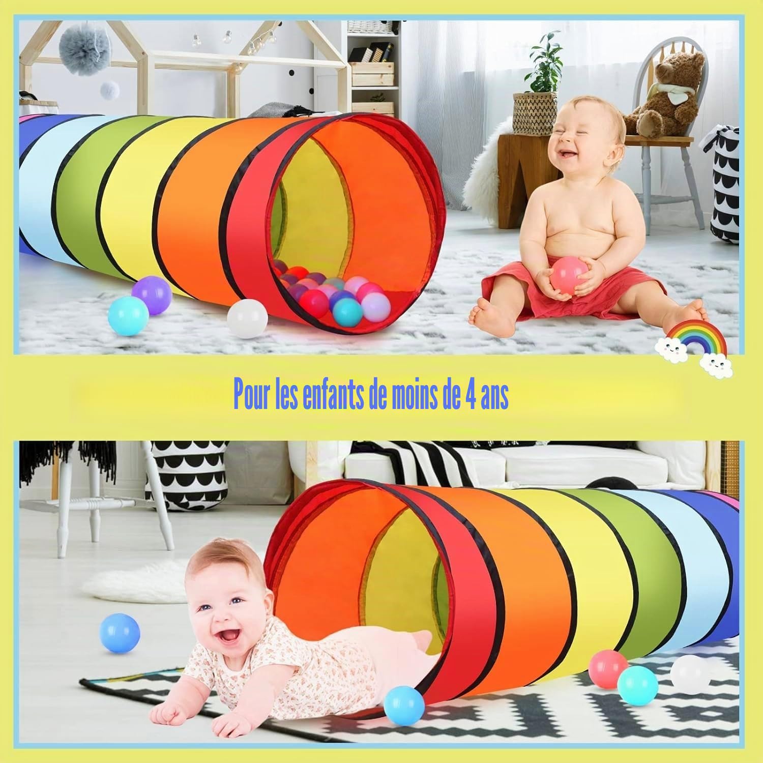 Tente de Tunnel de Jeu d'enfants 180cm LATERN Pop-Up Pliable Intérieur Extérieur