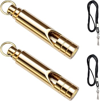 2PCS Brass Survival Whistles, 125dB Loud Emergency Whistle, Safety Whistle with Lanyard for Adults Hiking, Camping, Outdoor, Pet Training and Coaching