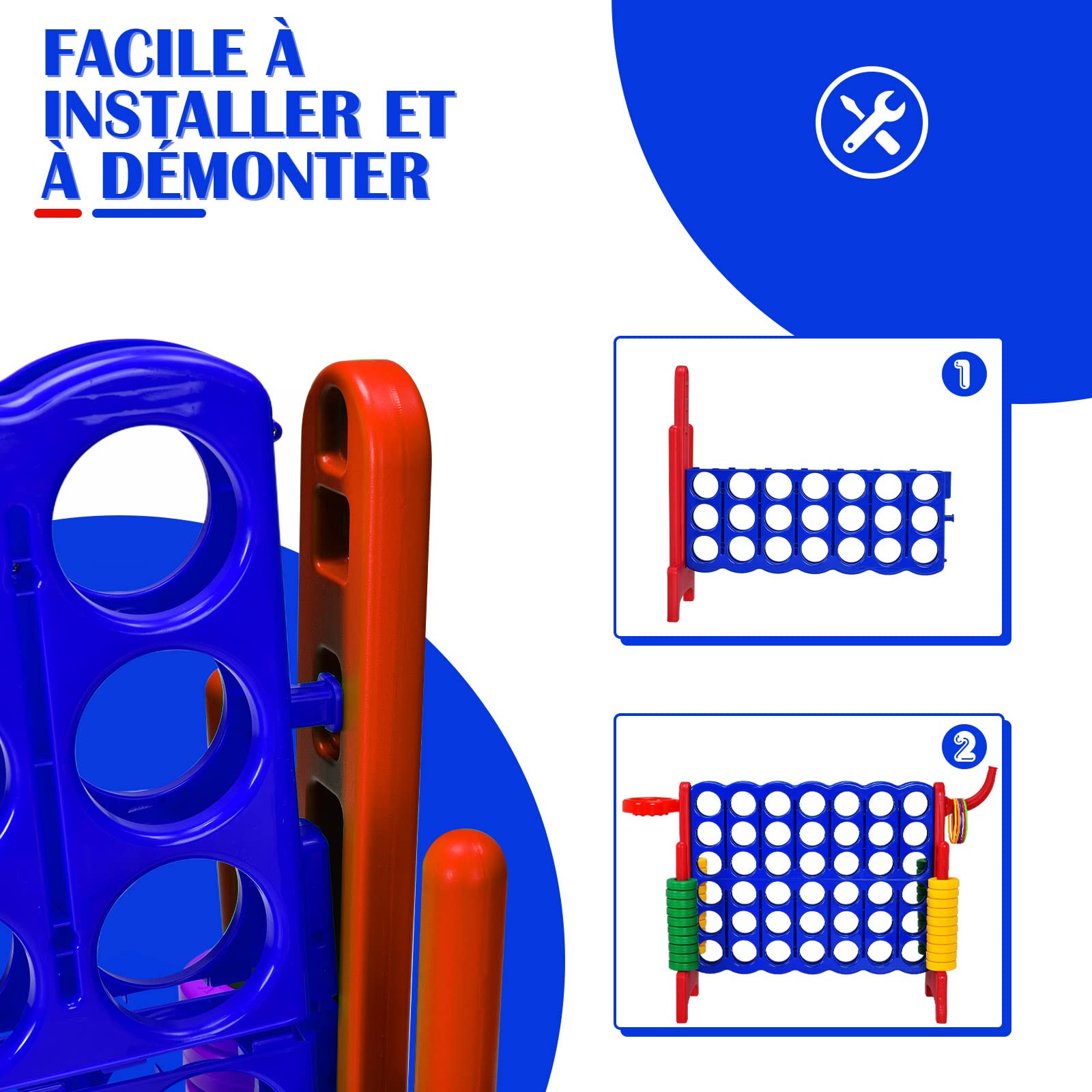 DREAMADE Puissance 4 Géant pour Enfants sur Pied 84 x 33 x 79 CM avec 42 Anneaux, Levier de Réinitialisation du Jeu, Jeu de Société pour Réunions de Famille,Maternelle,Camping (Rouge)