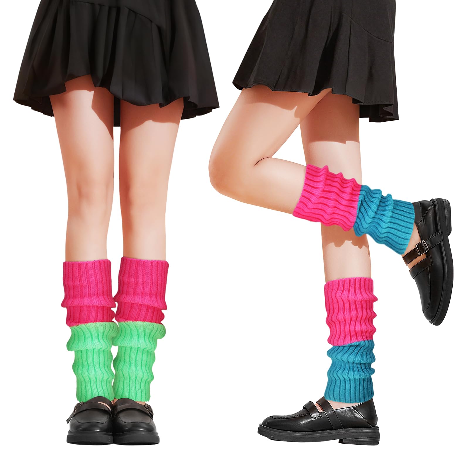 2 Pairs Neon Leg Warmers 80s Accessories for Women Retro Fashion Knit Legwarmers for Girls Dance Sports Yoga