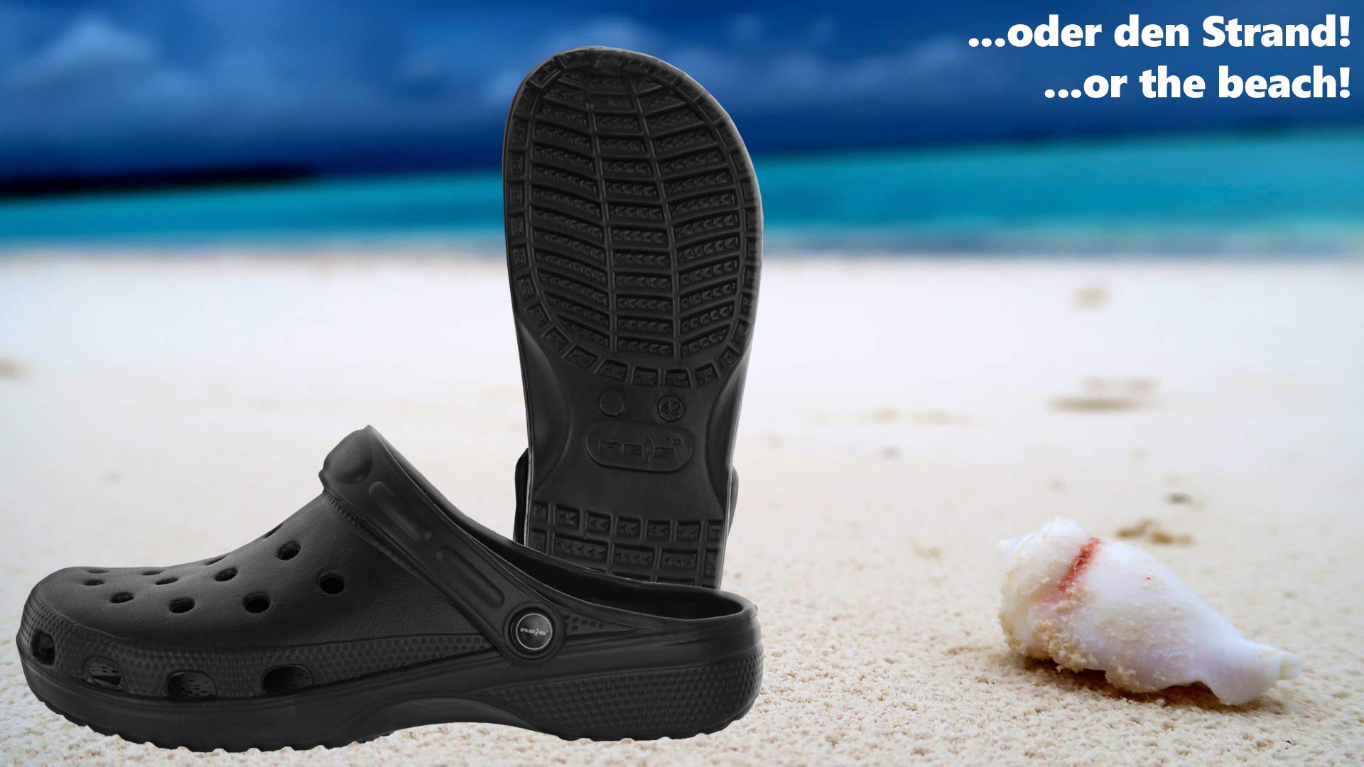 Reis BCDOTS_B40 Klompen, Tuinschoenen, Slippers, Sandalen, Keukenschoenen | Unisex - Mannen en Vrouwen | Zwart | Maat 40