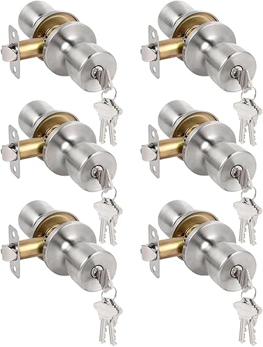 Vista 78 de HOSOM Pomo de puerta con cerradura y llave, perilla de puerta de entrada con llave, cerradura de puerta exterior e interior para puerta delantera