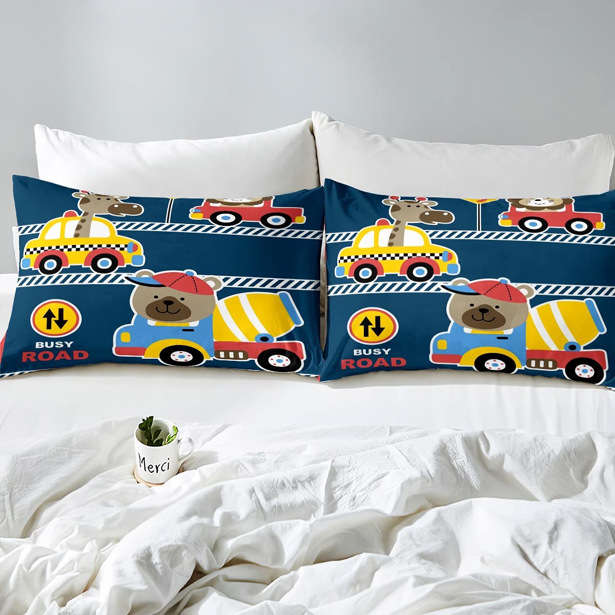 Juego de ropa de cama para niños, diseño de carros de dibujos animados, para niños, niñas, niños y niños, colores para niños pequeños, juego de edredón