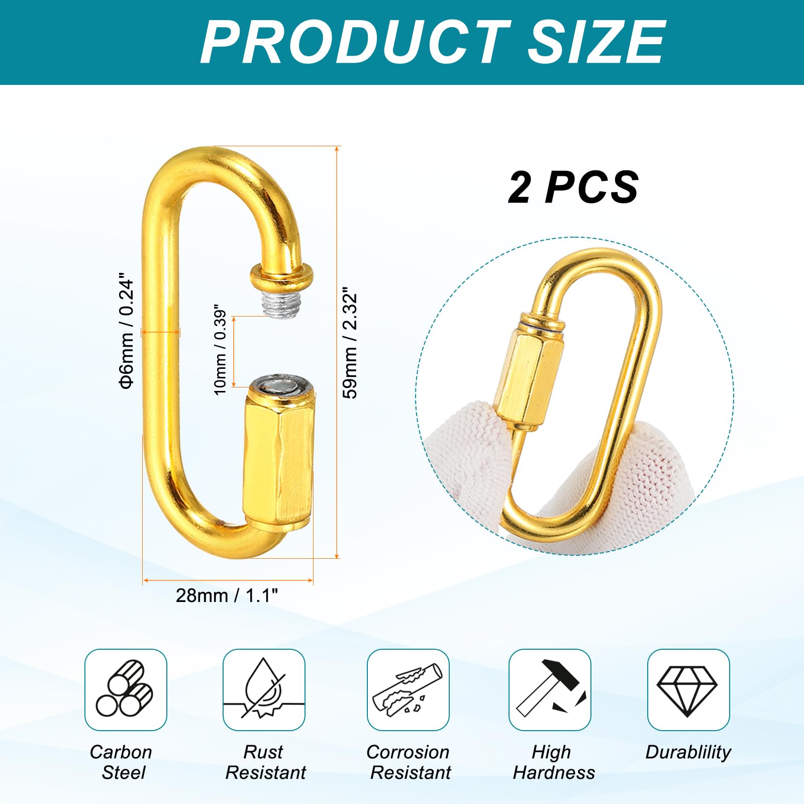 MECCANIXITY Chain Connectors, 6mm Thick Quick Link Screw Lock Oval Clips for Chandelier Pendant Lights, Gold, Pack of 2