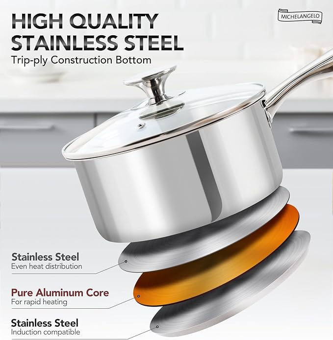 Versatile and durable, this stainless steel saucepan is compatible with all types of cooktops, including gas, electric, induction, ceramic, and glass. Its premium mirror finish is dishwasher safe, easy to clean, and resistant to discoloration. For added convenience, the saucepan is oven and broiler safe up to 600°F, making it a reliable addition to any culinary setting. Whether you're a novice cook or an experienced chef, this saucepan offers a blend of quality and functionality that meets all your cooking needs.