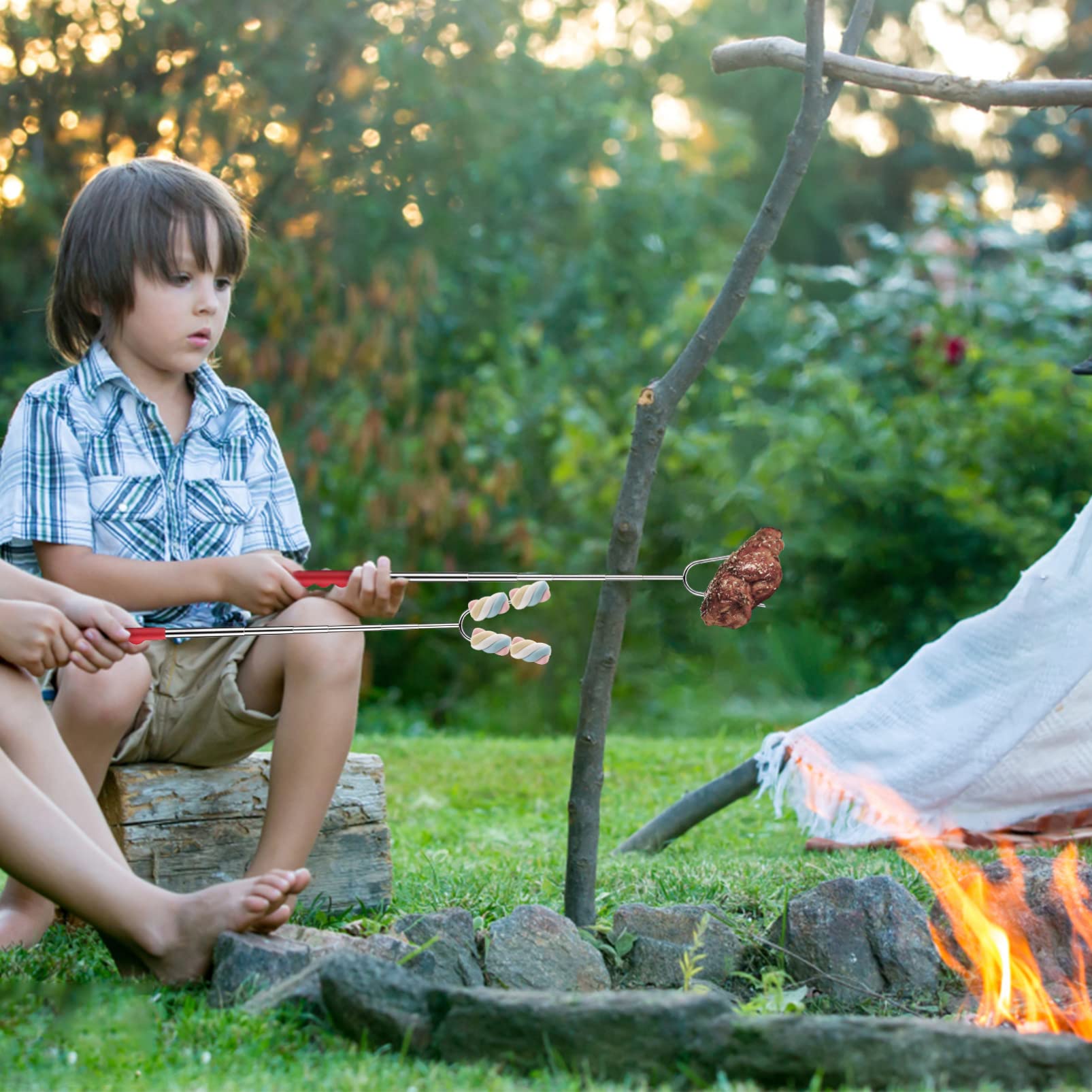 Sosoport 12pcs Telescoping Bbq Forks with Handle Stainless Steel Roasting Forks for Hot Dogs Marshmallows and More Portable Design for Camping Picnics and Bbq Parties