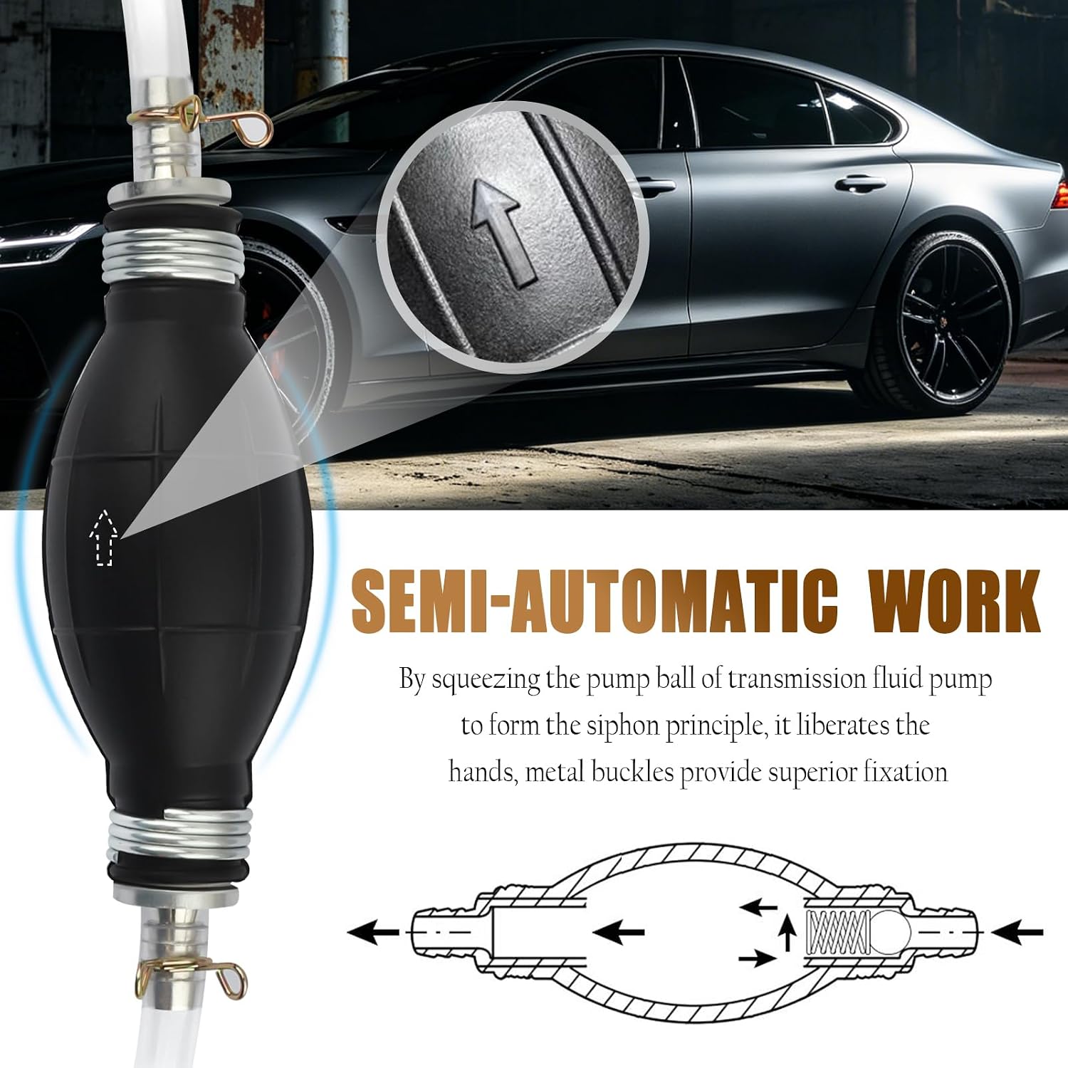 Enlarged Caliber Gas Siphon Pump for Gasoline,6.5Ft Fuel Siphon Hose Kit with Extension Nozzle Pinch Clip,Professional Gas Syphon Pump for Gasoline,Oil,Water Car Accessories
