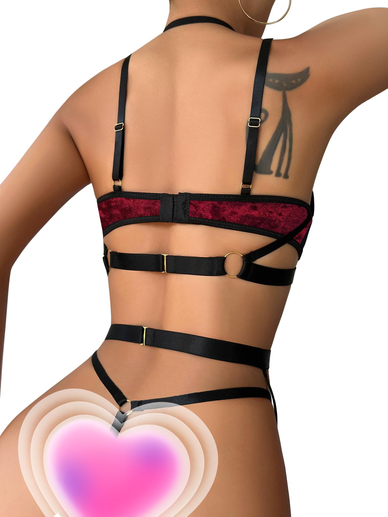 Lilosy Sexy Pu Leather Strappy Underwire Garter Belt Lingerie Set: XX-Large Red Velvet