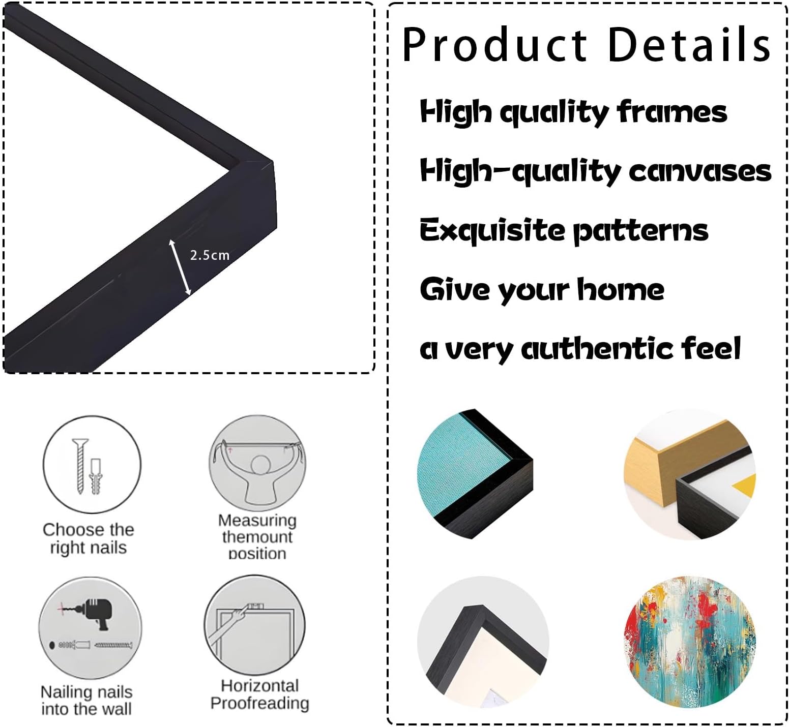 Extra Large Abstract Painting on Canvas, Abstract Wall Decor, Blue Gold Wall Art, Textured Style Artwork, Abstract Print Art, Modern Canvas Art Wall Decor, Wall Decor Office Living Room (Black Frame, 23"x13"|60x35cm)