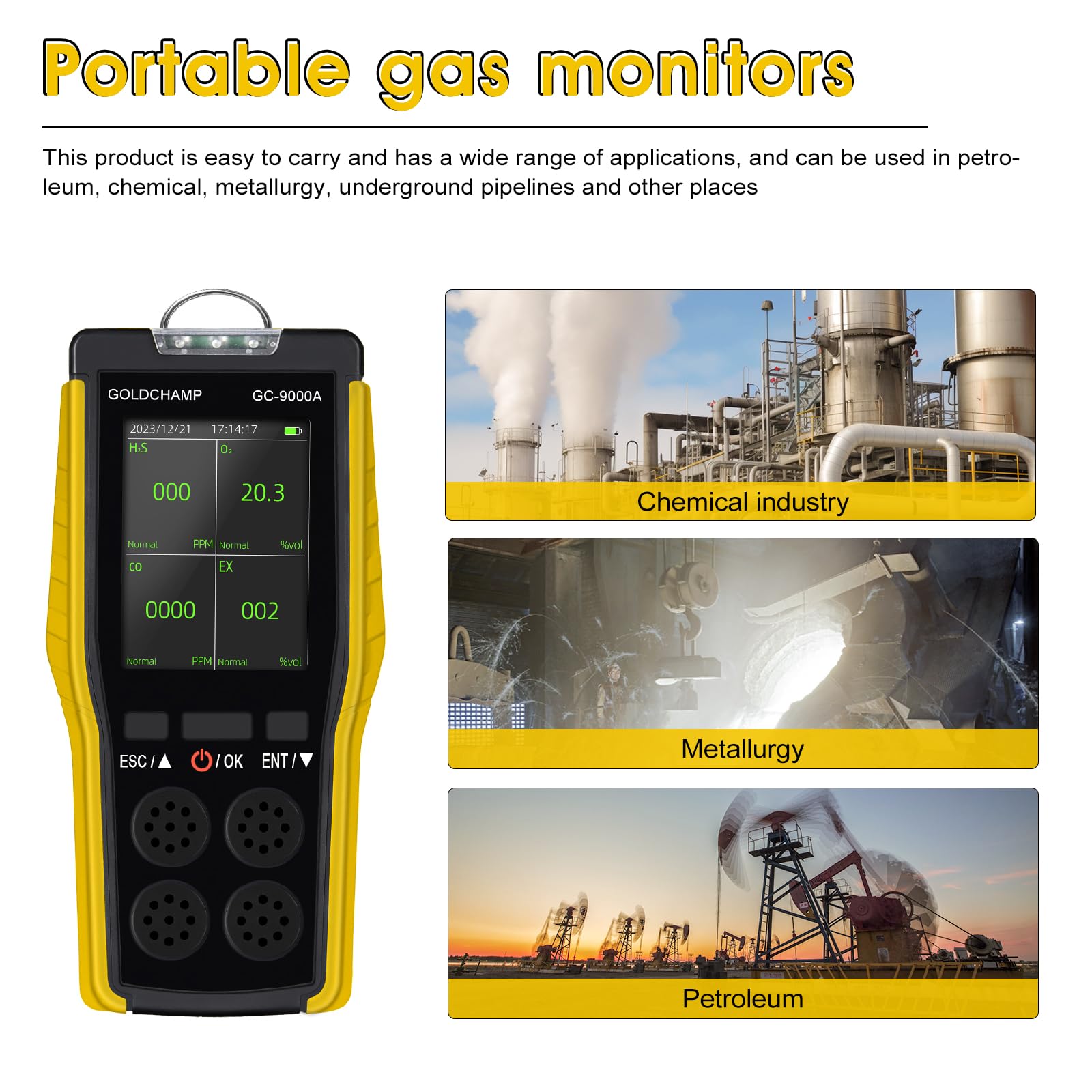 Détecteur de gaz 4 en 1 pour combustible/O2/H2S/CO, alarme son/lumière/vibration et écran LCD détecteurs de fuite de gaz pour la maison + anémomètre portable, 5 unités et interrupteur ℃/℉, testeur de