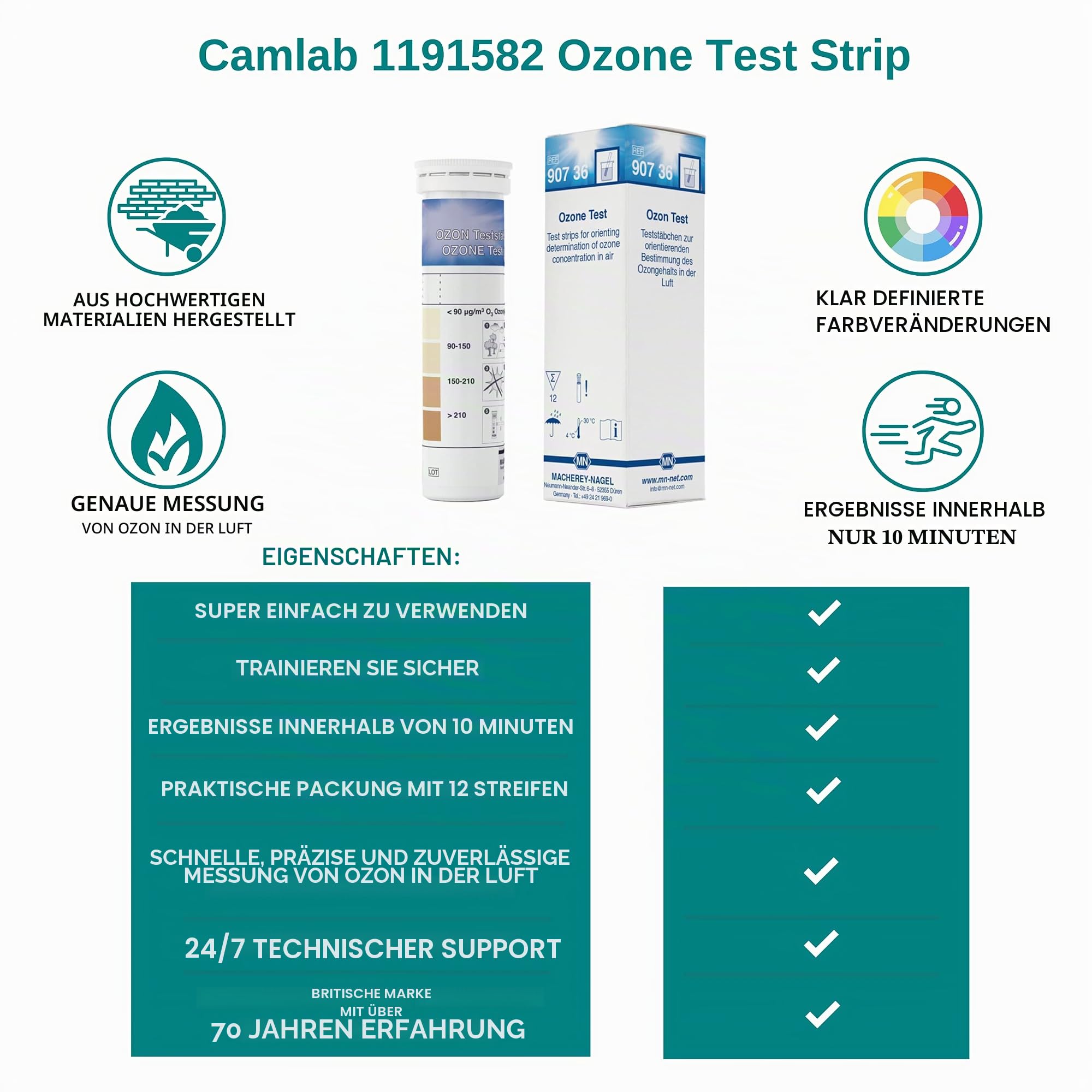 1191582 Ozon-Teststreifen, Ozon-Detektor, Ozon-Messgerät, Zum genauen und zuverlässigen Testen von Ozon in der Luft, Super Clear Comparator, 12er-Pack