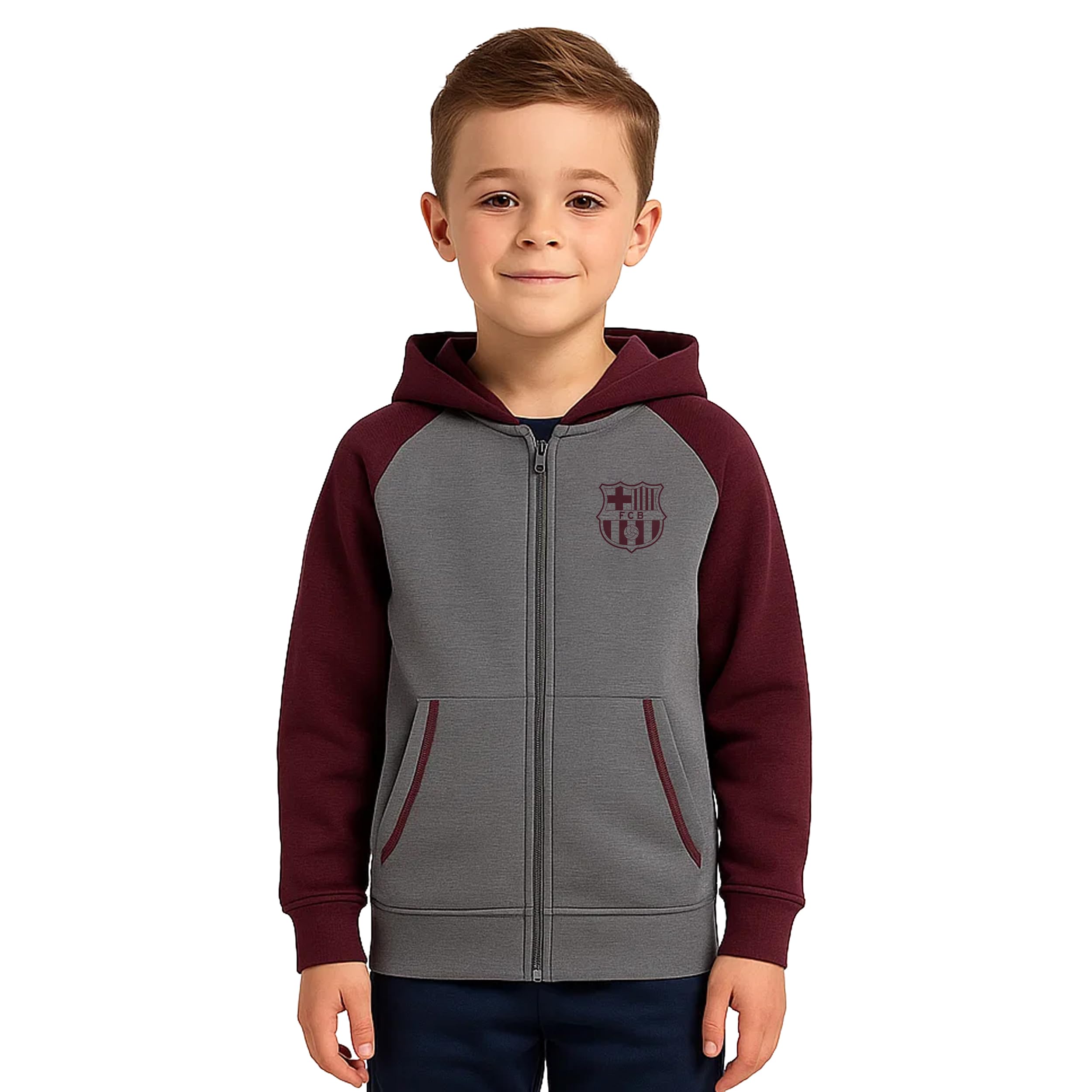 Icon Sports Gray Fc Barcelona Full-Zip Lightweight Hoodie