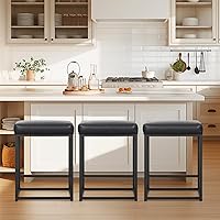 Sophia & William Black PU Leather Bar Stools Set of 3 - 24" Counter Height with Footrest, Kitchen Island Stools