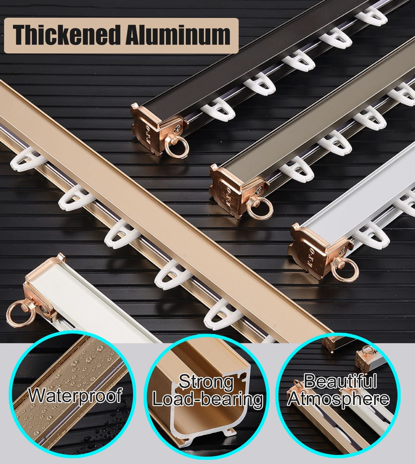 Binari e Accessori per Tende da Parete 2 3 4 5 6 7 8 m, Asta per Tenda divisoria in Alluminio per Tende Pesanti, Soggiorno, Ufficio, Veranda Esterna, Impermeabile e antir.Gold-3.66m/12ft