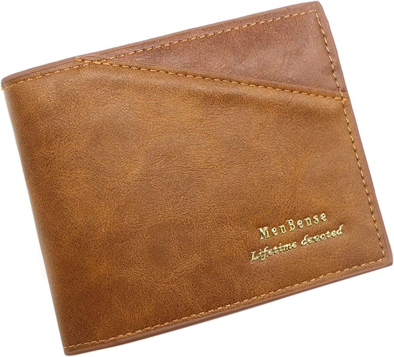 Fashion ID Short Wallet Hit Color Men Leather Open Purse Multiple Card Slots Clutch Bag Portable Phone Stand Foldable Wallet (B, One Size)