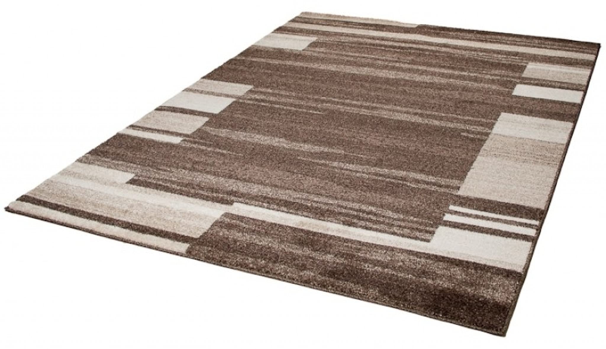TAPISO Sari Teppich Kurzflor Beige Creme Streifen Vierecke 200 x 290 cm