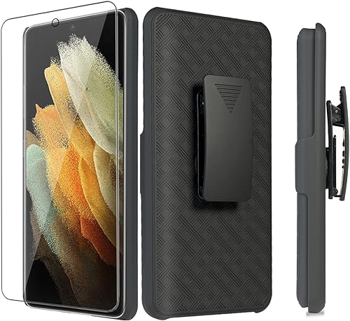 Ailiber Funda para Samsung Galaxy S22 Ultra 5G, Galaxy S22 Ultra 5G Funda con protector de pantalla, clip giratorio para cinturón, soporte de
