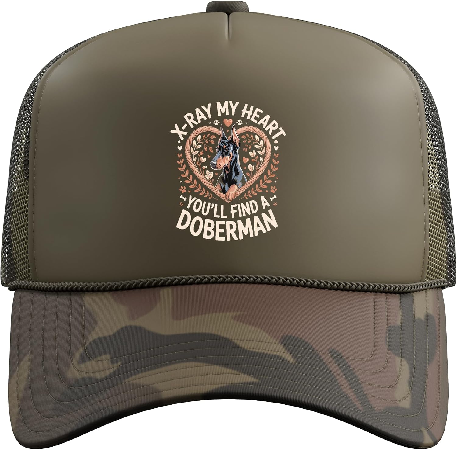X Ray My Heart You'll Find A Doberman Dobie Dog Trucker Hat with Adjustable Mesh Back image 2