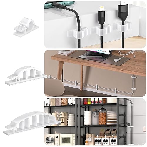 Miniatura 5 de XHF Kit de 30 piezas de clips adhesivos para cables y alambres blancos, organizador de cables para gestión de cables al aire libre, soporte de cable