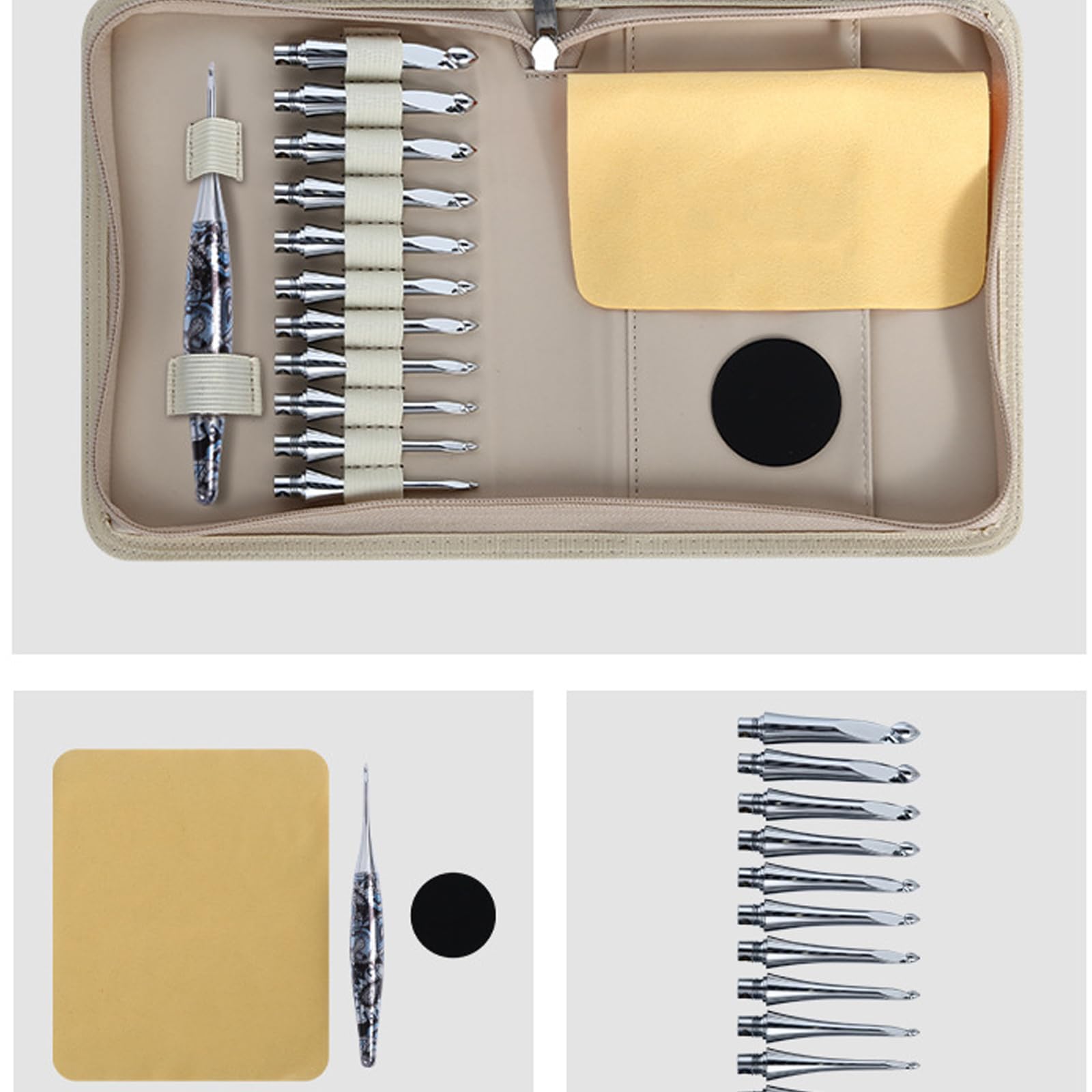 Aguja de ganchillo tunecina con 11 puntas intercambiables, herramienta ergonómica para tejer ganchos, herramienta tunecina de 3,5-10 mm