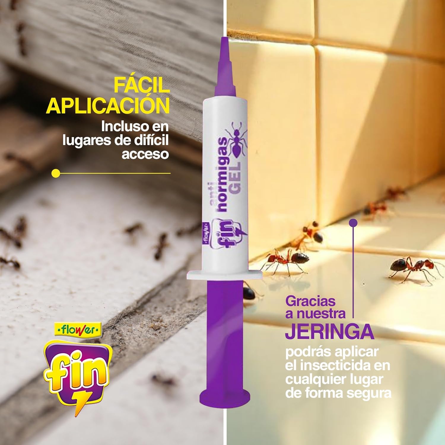 FLOWER x 6 Insecticida Anti Hormigas Formato Jeringa 10 gr | Jeringuilla Antihormigas Eficaz Elimina a Toda La Colonia | Gel Atrayante y Duradero | Interior y Exterior | Aplicación Segura y Sencilla